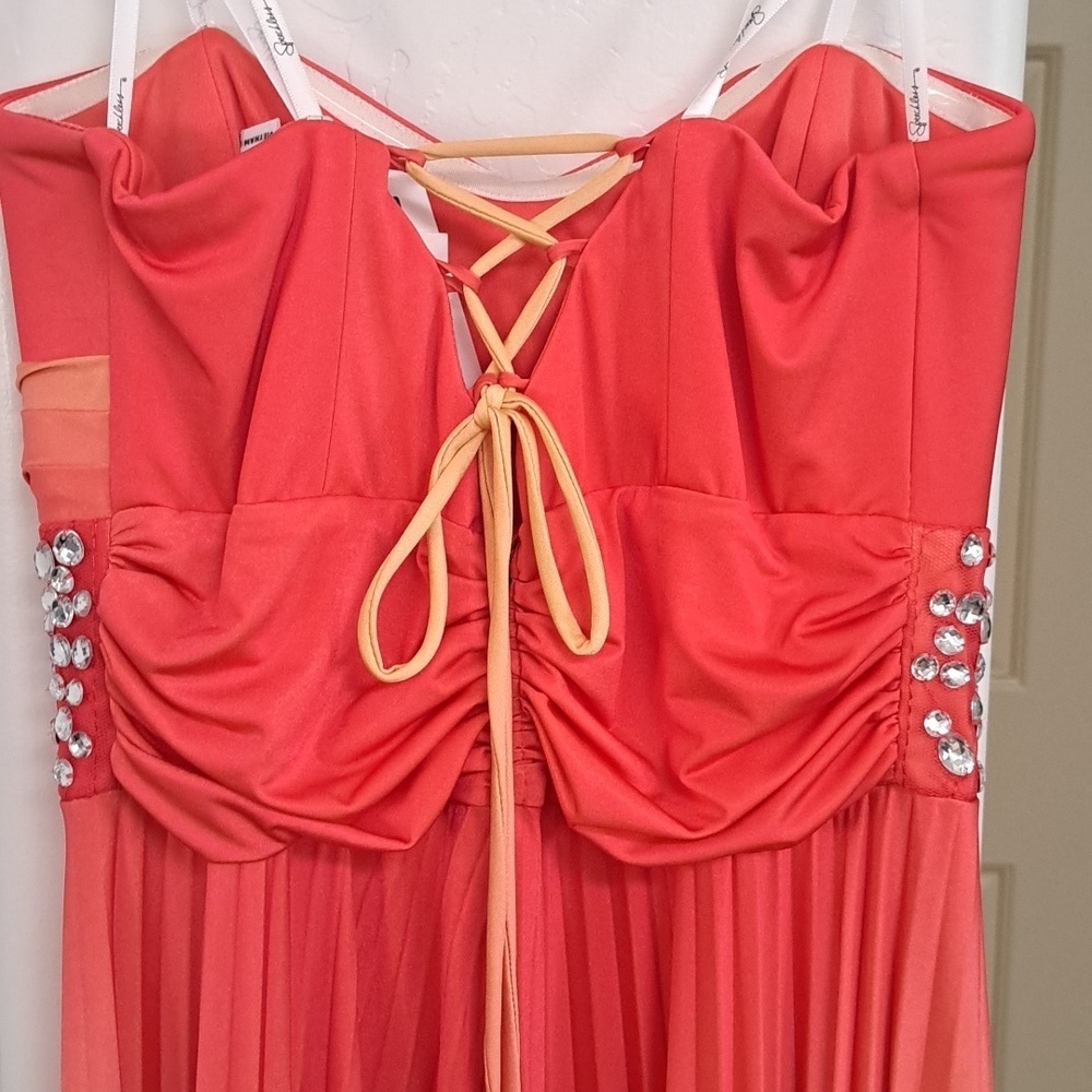 Speechless Pleated Rhinestone Accent Waist Lace Up Back Dress Size Medium - Picture 6 of 14